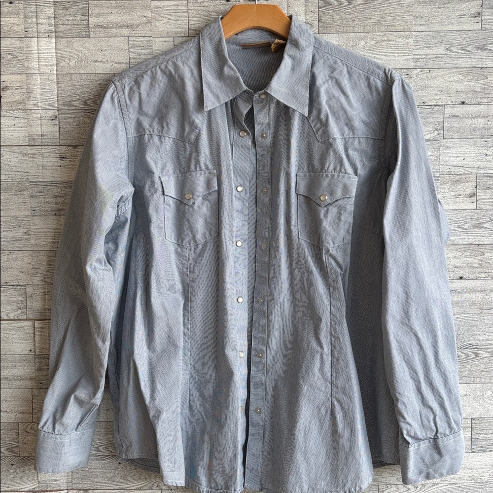Wrangler Light Blue Striped Western Button-Down Shirt